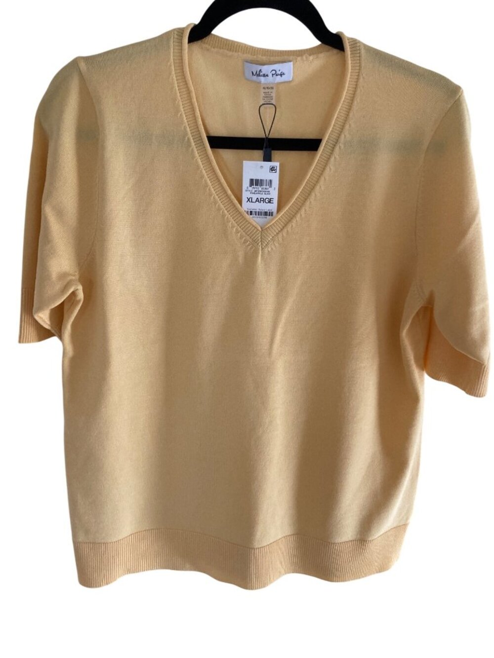 Melissa Paige Sweater Rolled V Neck Elbow Sleeve Yellow XLarge NWT